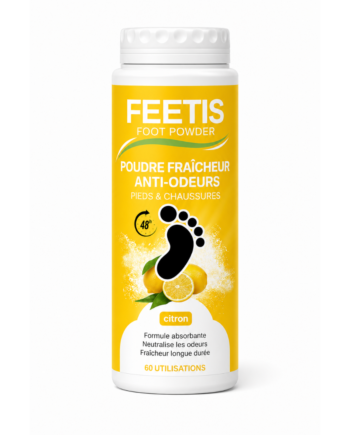 Feetis citron poudre déodorante fraîcheur pieds et chaussures absorbe l'humidité, enlève les mauvaises odeurs