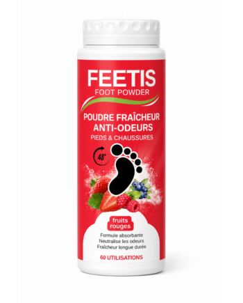 Feetis fruits rouges poudre fraîcheur pieds et chaussures absorbe l'humidité, enlève les mauvaises odeurs