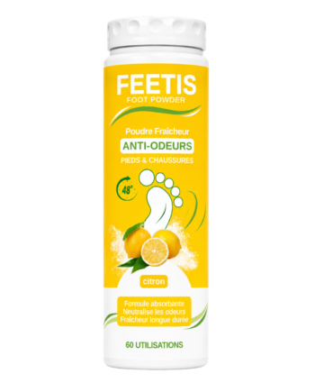 Feetis citron poudre déodorante fraîcheur pieds et chaussures absorbe l'humidité, enlève les mauvaises odeurs