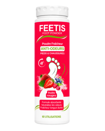 Feetis fruits rouges poudre fraîcheur pieds et chaussures absorbe l'humidité, enlève les mauvaises odeurs