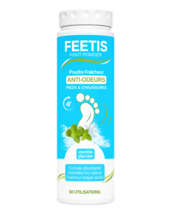 Feetis menthe glaciale poudre fraîcheur pieds et chaussures absorbe l'humidité, enlève les mauvaises odeurs