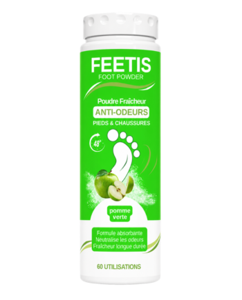 Feetis pomme verte poudre déodorante fraîcheur pieds et chaussures absorbe l'humidité, enlève les mauvaises odeurs